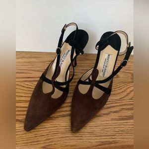 Manolo Blahnik Black and Brown Point Toe Heel